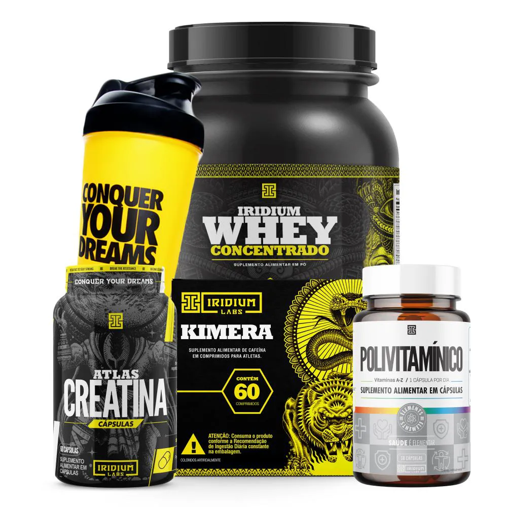 Whey Protein Concentrado + Creatina Cápsulas 60g + Kimera Thermo + Polivitamínico 30 Cápsulas + Acessório Chocolate