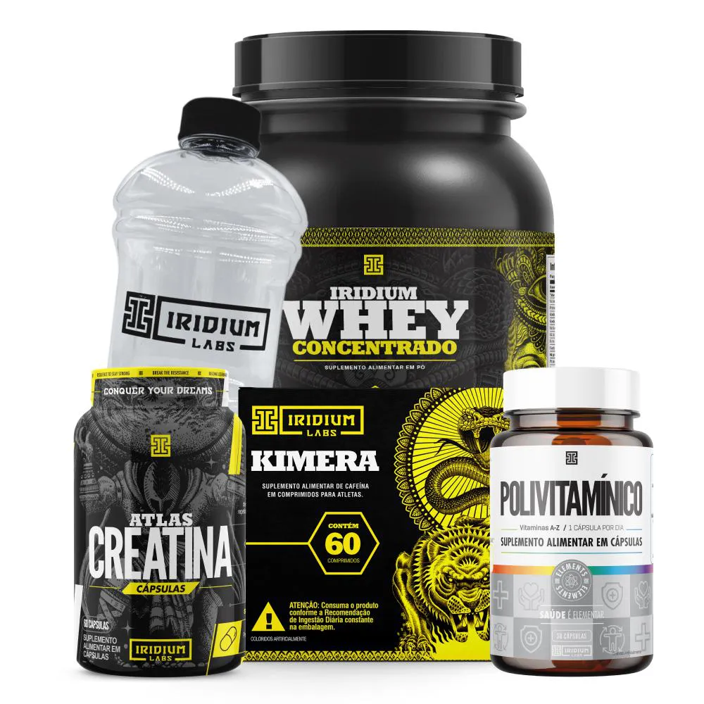 Whey Protein Concentrado + Creatina Cápsulas 60g + Kimera Thermo + Polivitamínico 30 Cápsulas + Acessório Doce de Leite