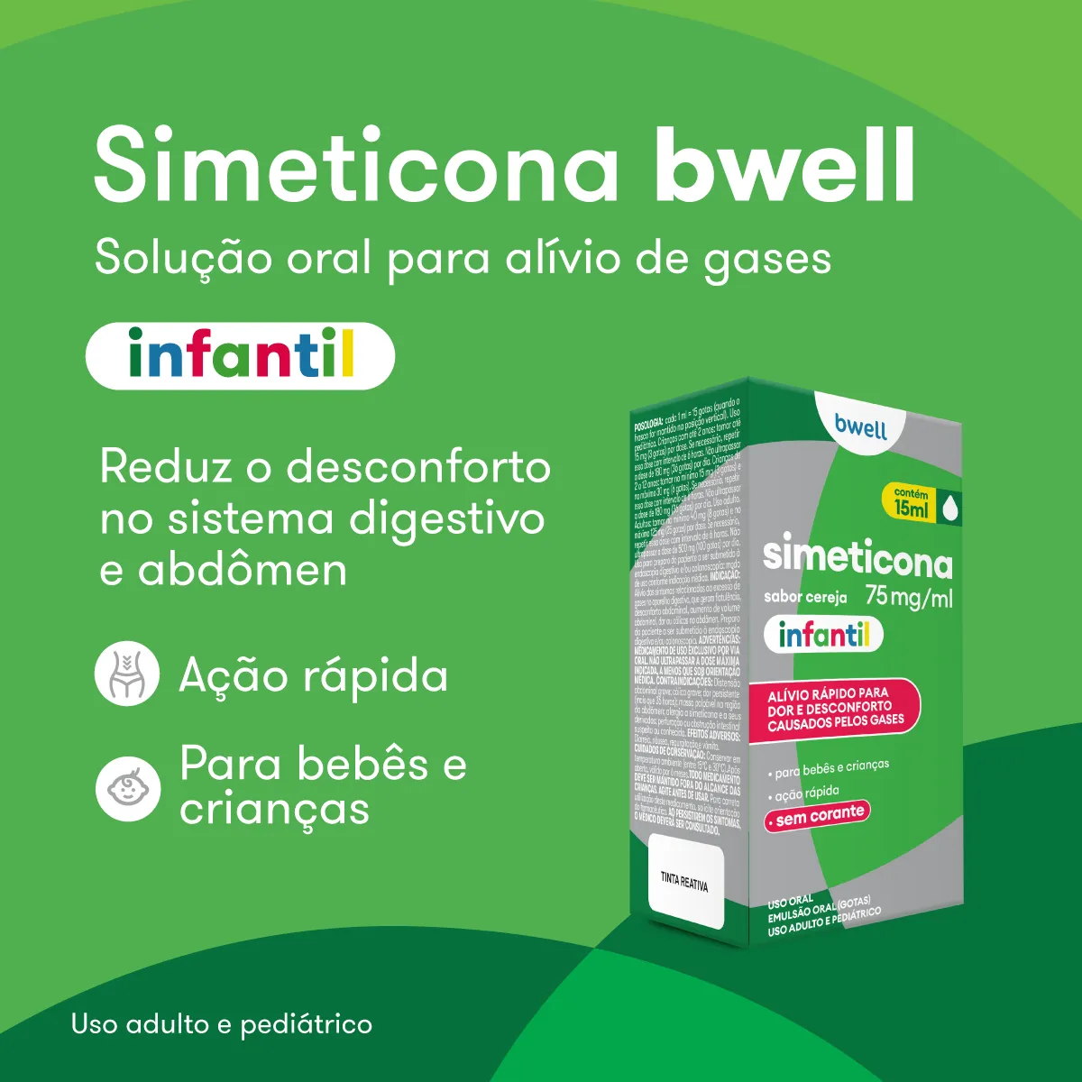 Simeticona bwell Infantil 75mg/ml Sabor Cereja 15ml