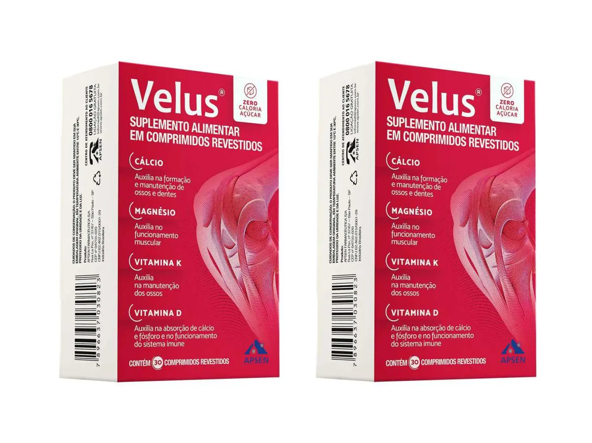 Kit 2 Suplemento Apsen Velus Cálcio Magnésio Vitamina D 30cp
