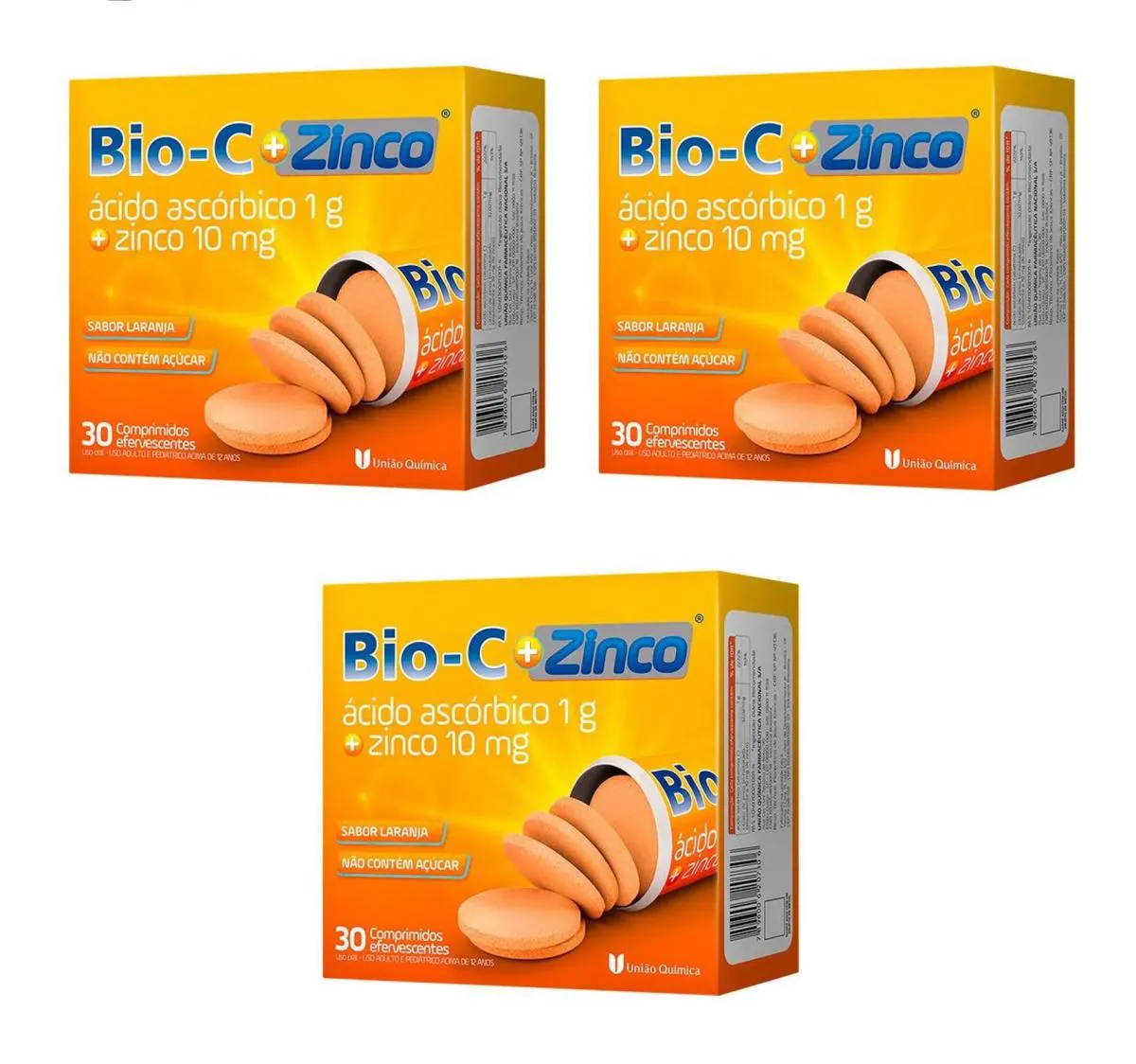 Kit 3 Vitamina C 1g + Zinco Bio-c Imunidade Efervescentes