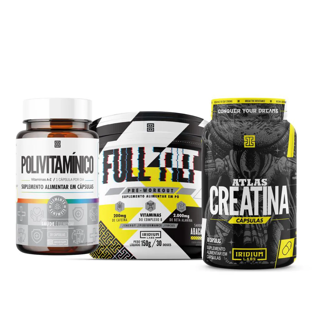 Full Tilt Pré-treino - 150g + Atlas Creatina 60 Cápsulas + Polivitamínico 30 Cápsulas Abacaxi
