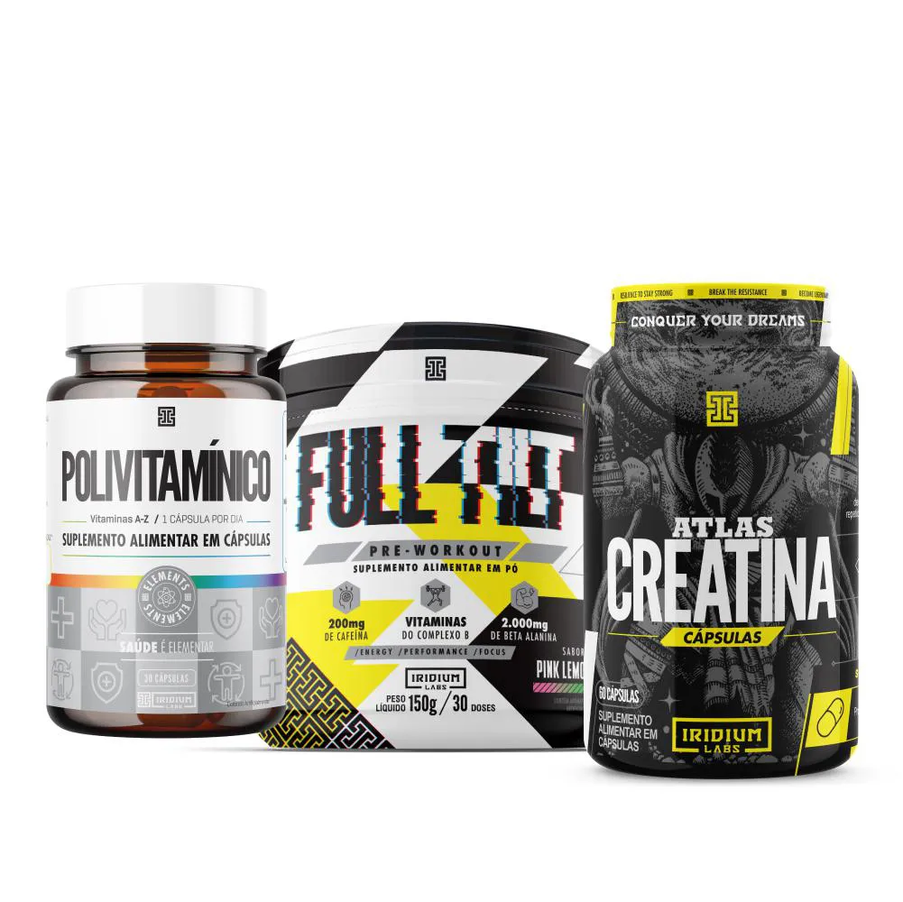 Full Tilt Pré-treino - 150g + Atlas Creatina 60 Cápsulas + Polivitamínico 30 Cápsulas Pink Lemonade