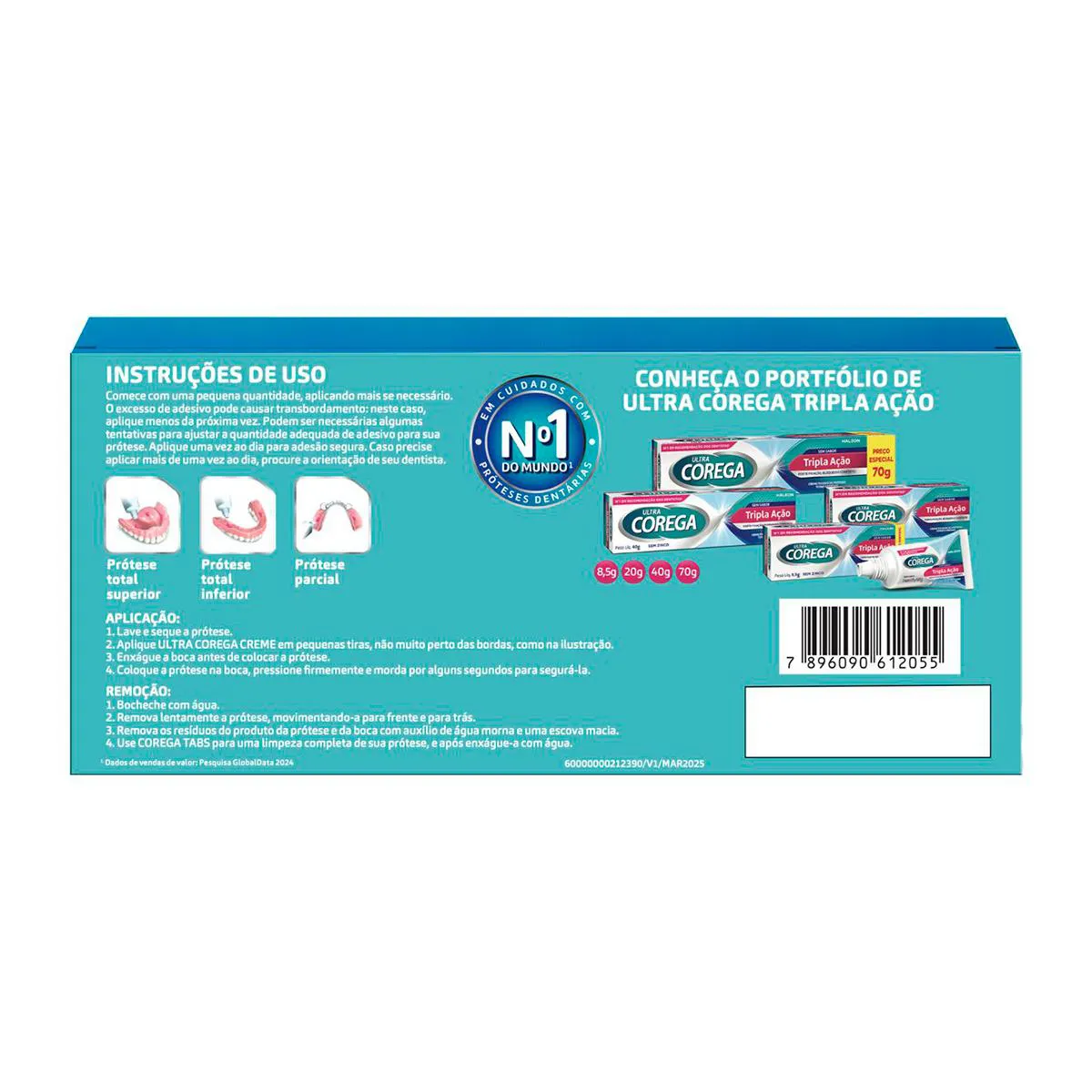 Kit Creme Fixador de Dentadura Ultra Corega Tripla Ação Sem Sabor 70g + 20g