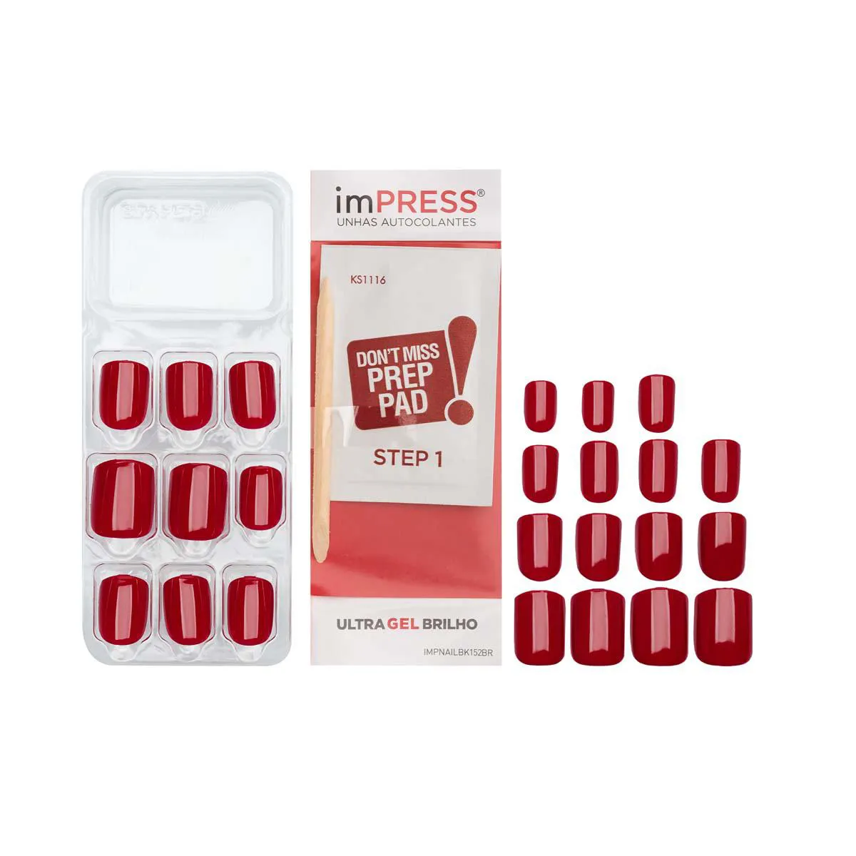 Unhas Autocolantes Kiss NY Impress Color Quadrado Curto Tweetheart 30 Unidades