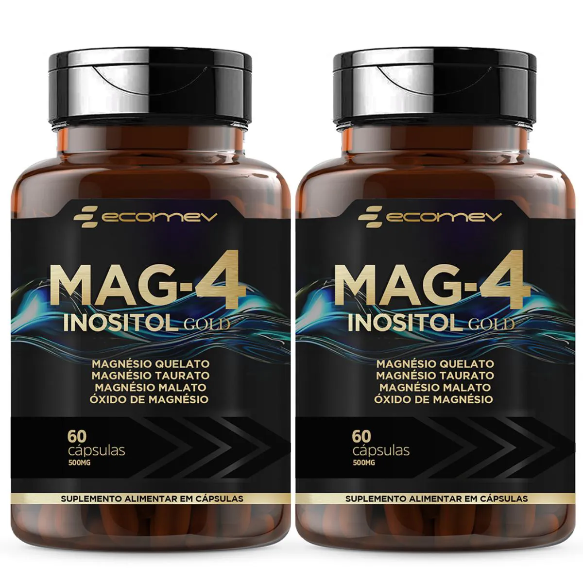 2x Mag4 Magnésio Dimalato Quelato Taurato Oxido + Inositol 500mg 60 Capsulas - Ecomev