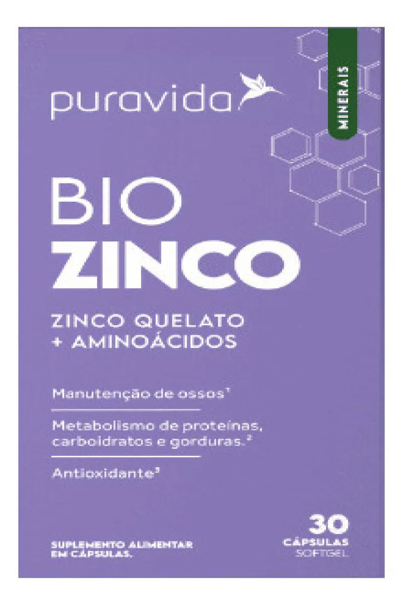 Bio Zinco Zinco Quelado + Aminoácidos - 30 cápsulas Puravida