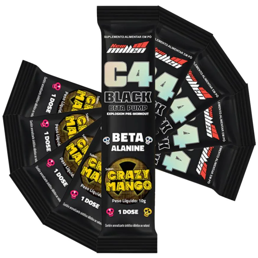 Kit 5 Saches C4 Black Beta Pump New Millen 10g Crazy Mango - Pré - Treino