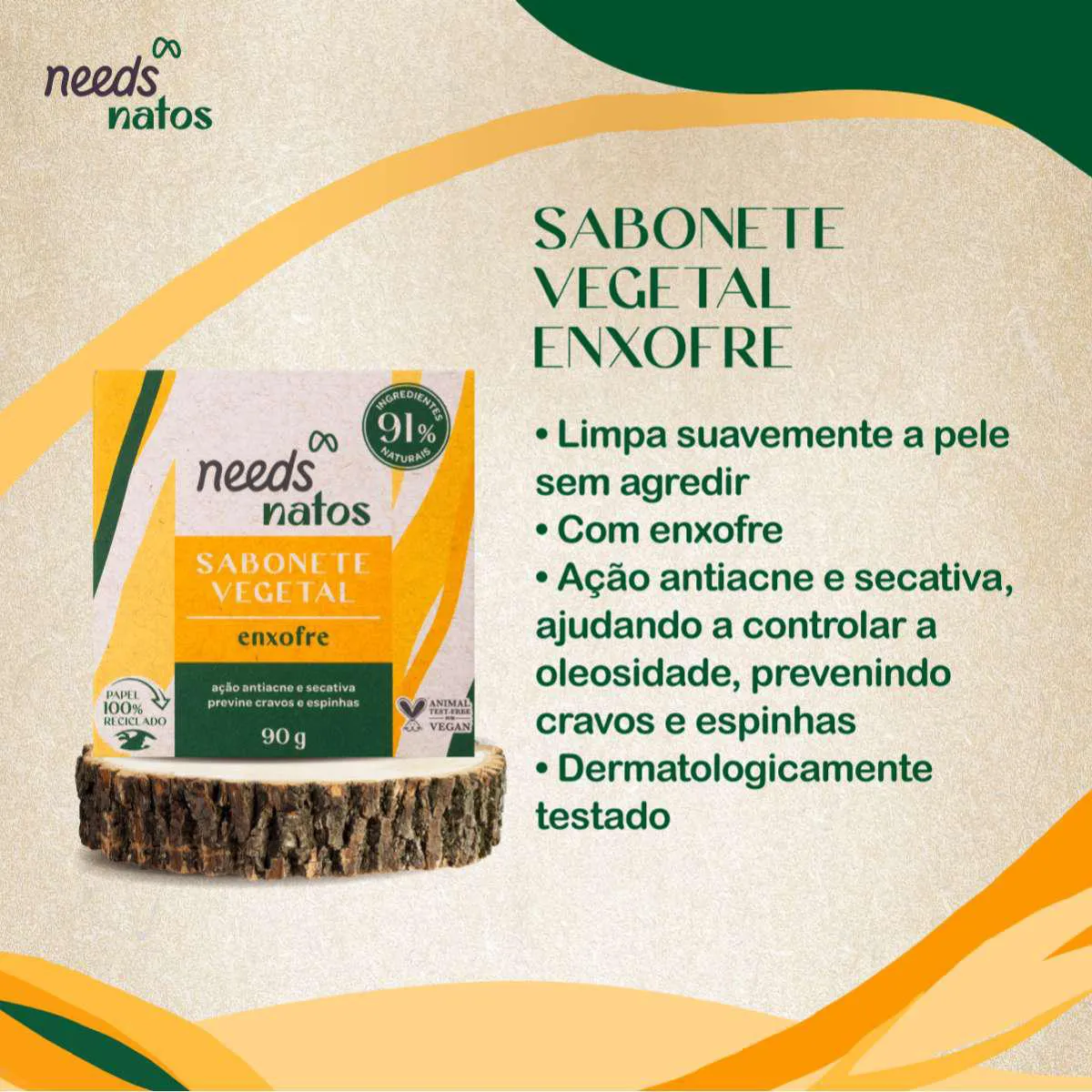 Sabonete de Enxofre em Barra Needs Natos Vegetal 90g