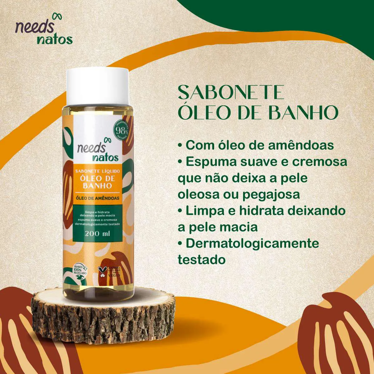 Sabonete Líquido Óleo de Banho Needs Natos Amêndoas 200ml