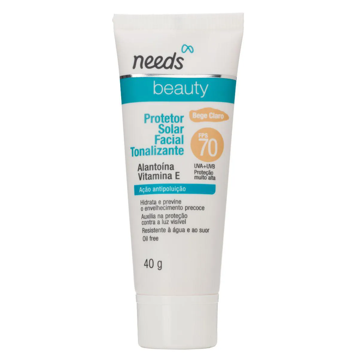 Protetor Solar Facial Needs Beauty FPS 70 Bege Claro 40g