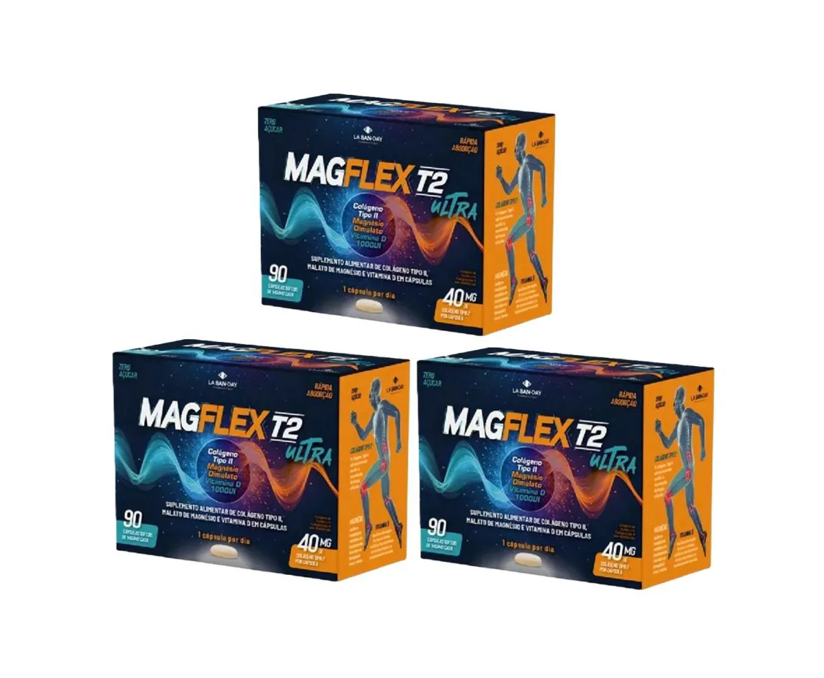 Kit 3 Magflex T2 Ultra Colágeno Tipo2 Mag Vit D - 60 cápsulas