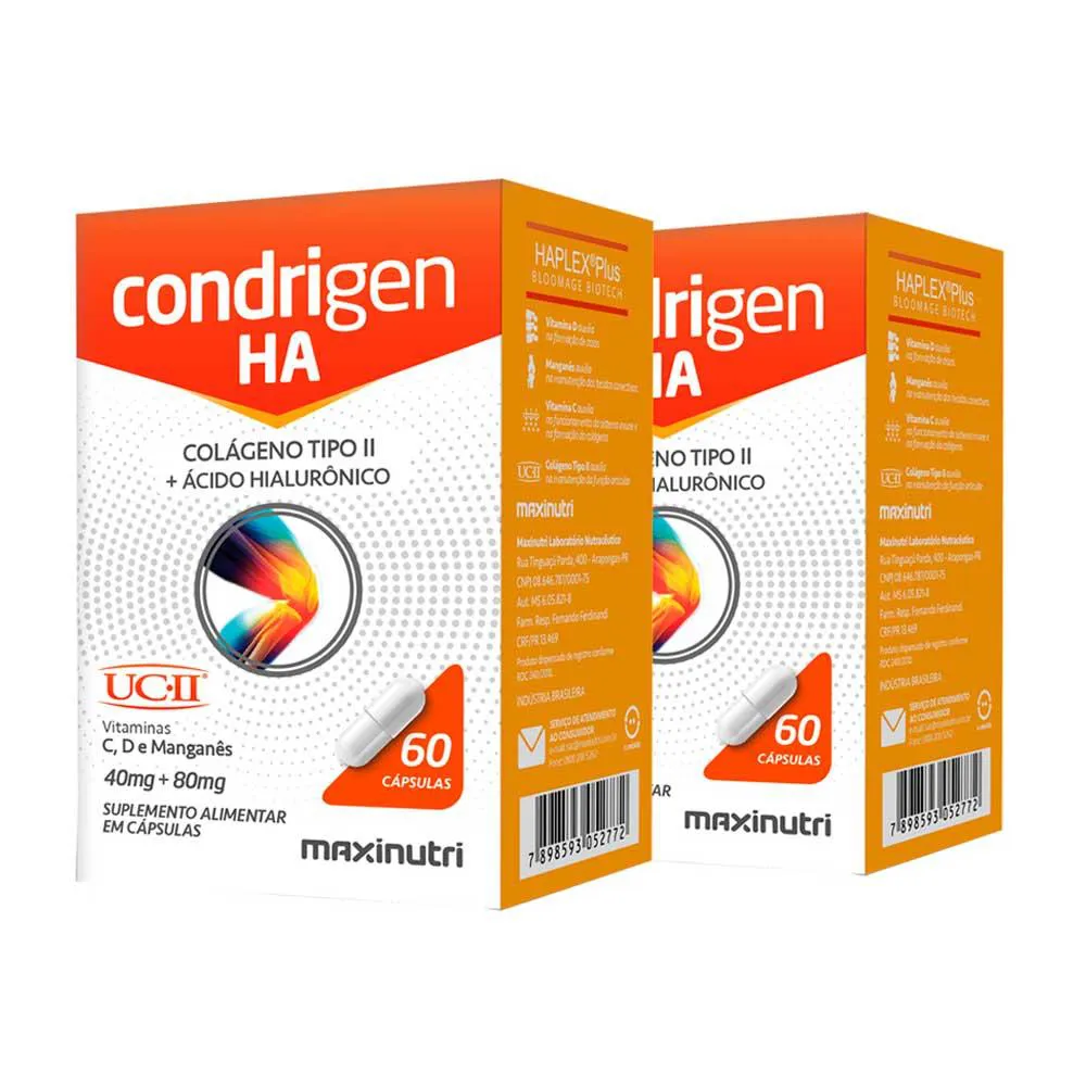Kit 2 Colágeno Tipo 2 + Ácido Hialurônico Melhora Saúde Articular 60 cápsulas Maxinutri