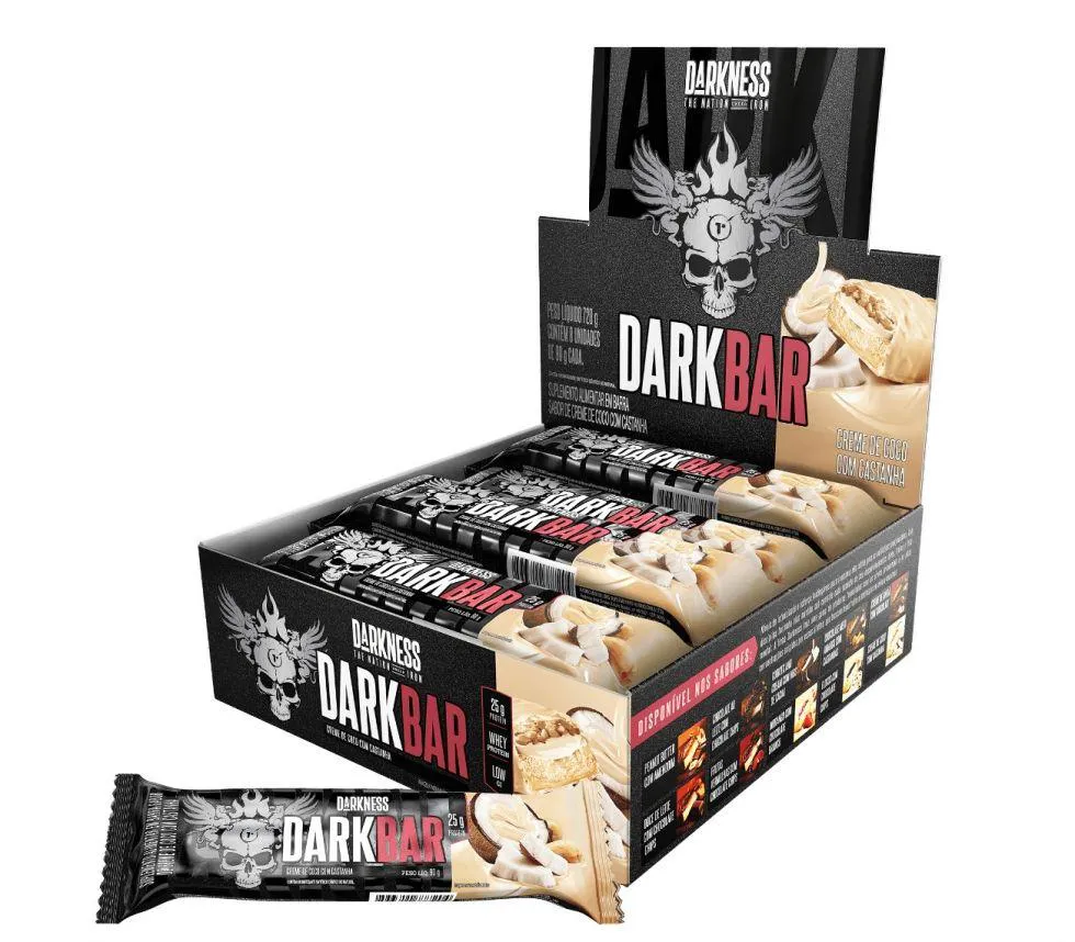 Dark Bar Caixa 8 unidades (720g) - Nova Embalagem - Sabor: Creme de Coco c/ Castanha