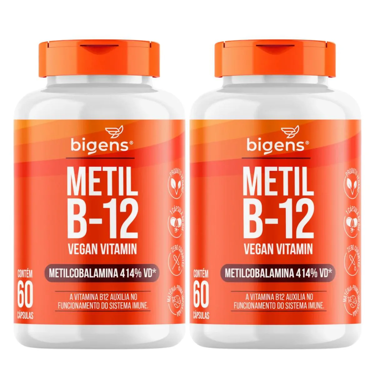 2x Vitamina B12 Metilcobalamina Vegana Bigens 60 Capsulas sem Sabor