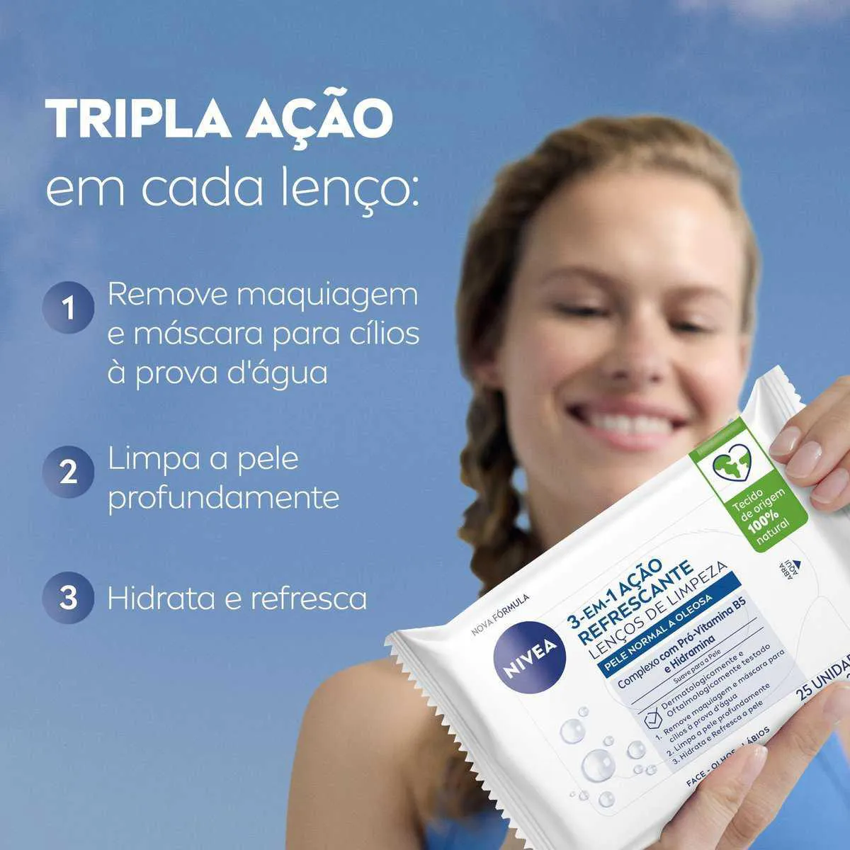 Lenço Demaquilante Nivea 3 em 1 Ação Refrescante 25 unidades