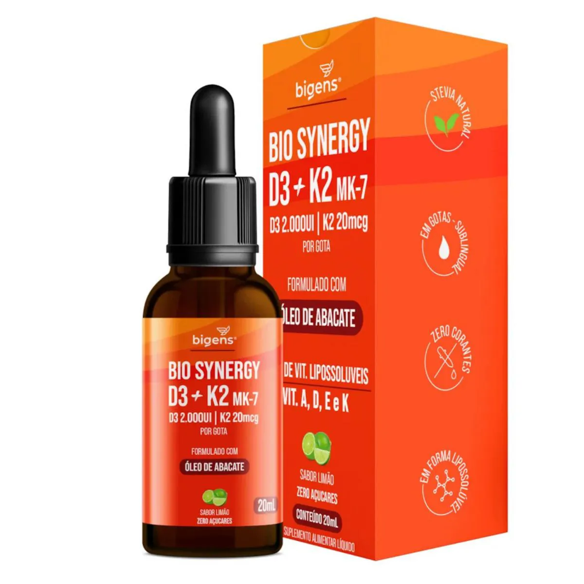 Bio Synergy Vitamina D3 + K2 Mk7 Bigens Limão 20ml