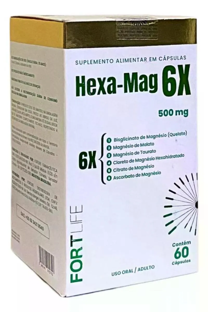 Hexa Mag 6x Magnésio 6 Tipos 1000mg 60 cápsulas Fortlife