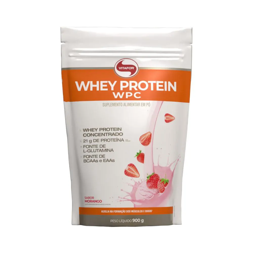 Whey Protein Wpc 900g Morango Pouch Vitafor
