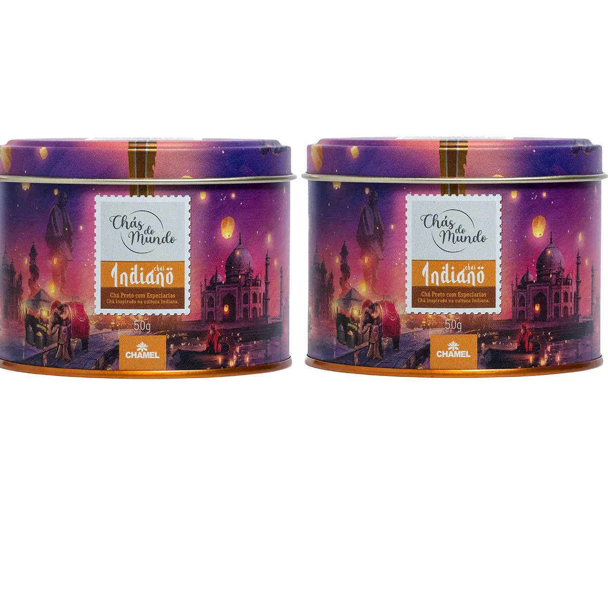 Kit 02 Chás do Mundo Pouch Chá Indiano Lata 50g - Chamel