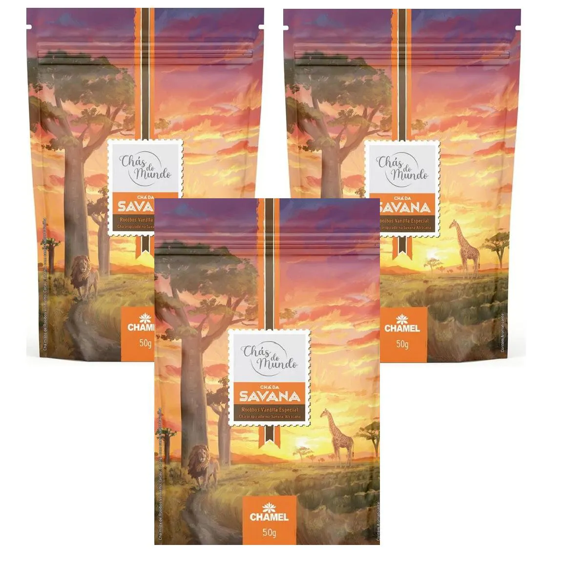 Kit 03 Chás do Mundo Pouch Chá Savana 50g - Chamel