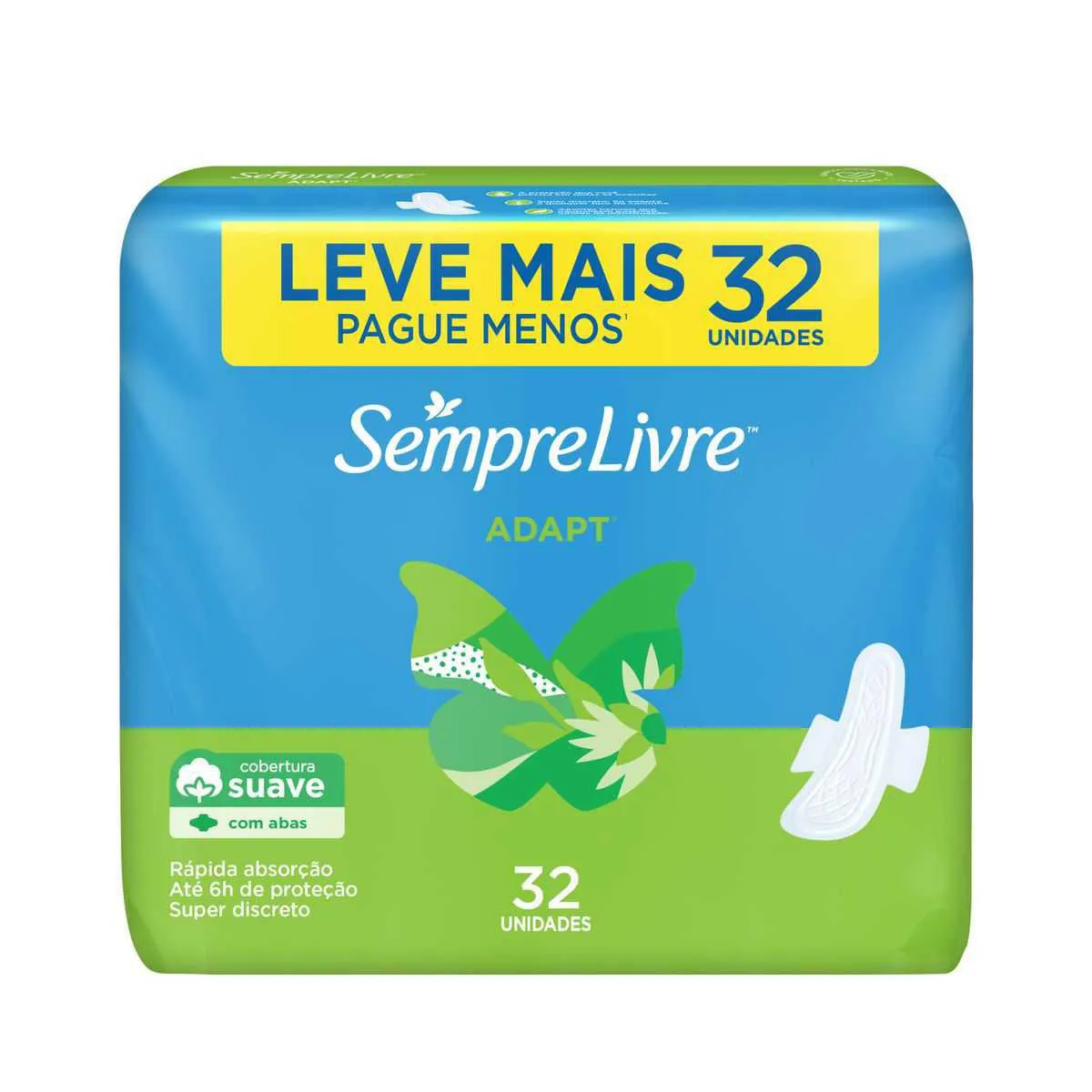 Absorvente Sempre Livre Adapt Cobertura Suave Com Abas com 32 unidades