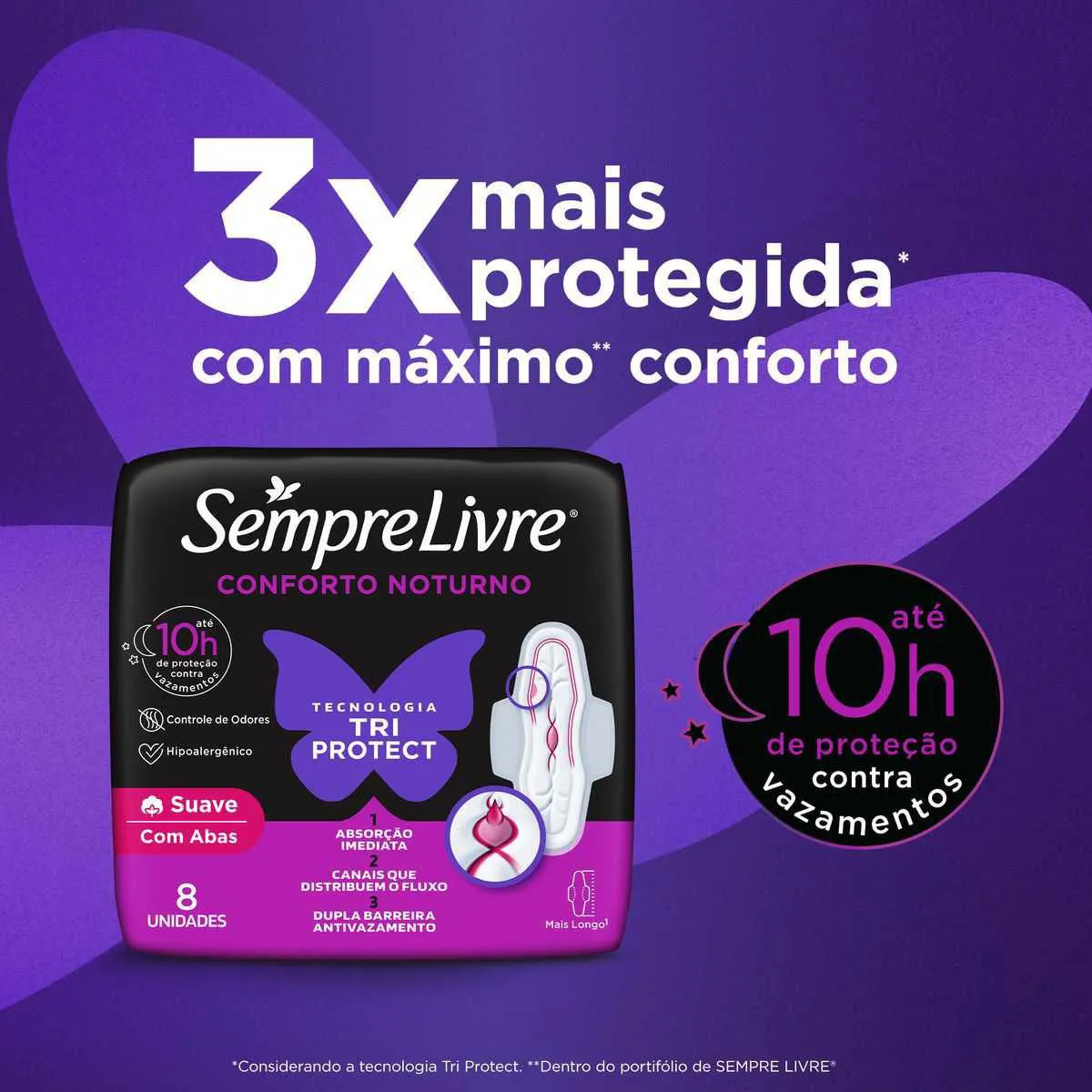Absorvente Sempre Livre Conforto Noturno Cobertura Suave Com Abas com 16 unidades