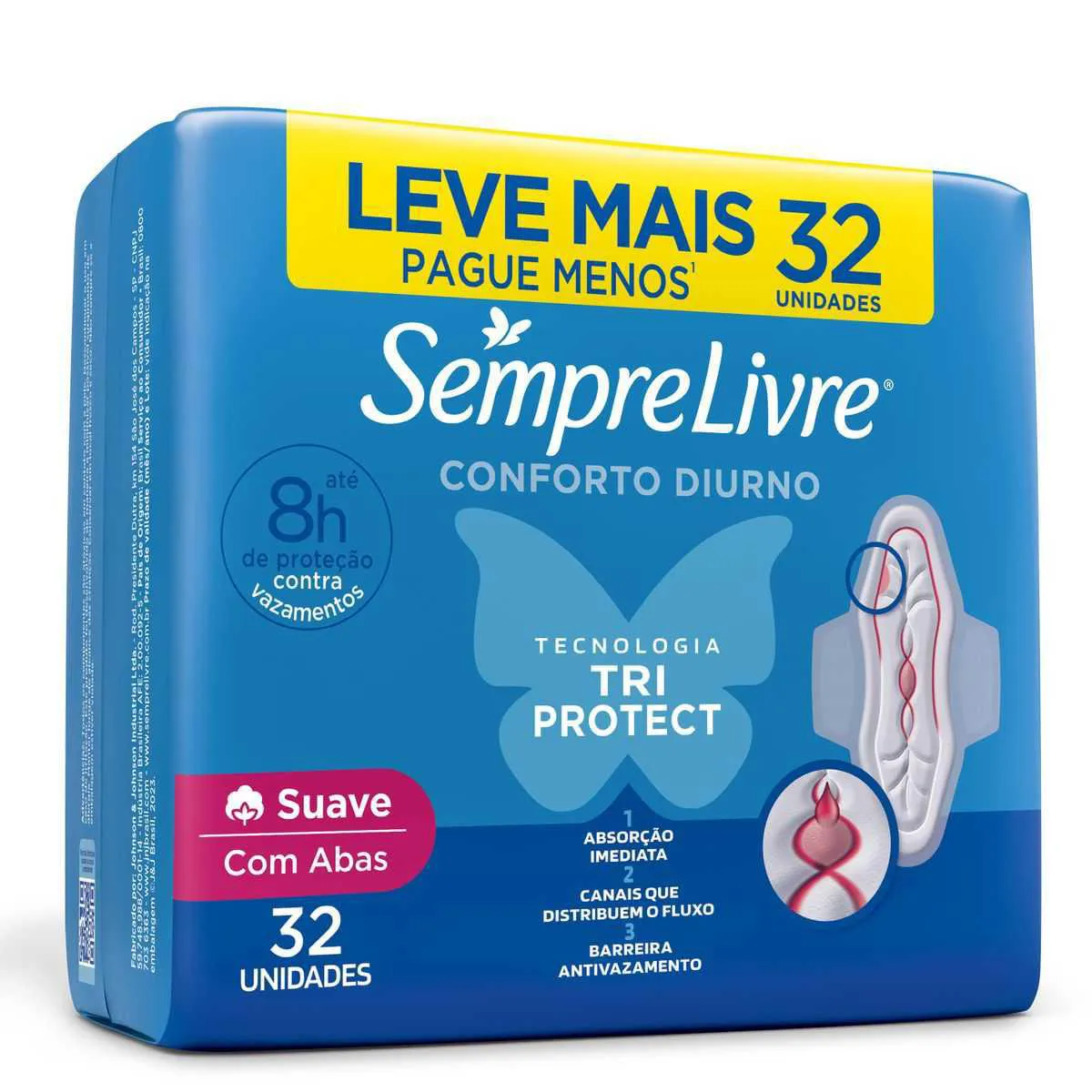 Absorvente Sempre Livre Adapt Plus Cobertura Suave Com Abas 32 unidades