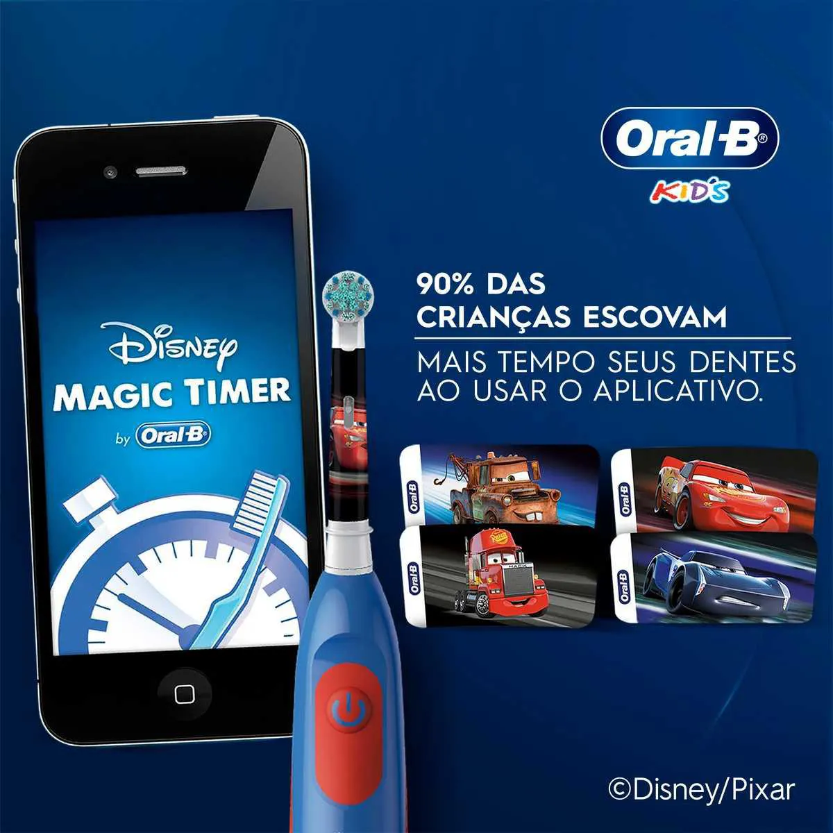 Escova de Dente Elétrica Oral-B Infantil Macia 3+ Anos Disney Pixar Carros com 1 unidade + 2 pilhas AA