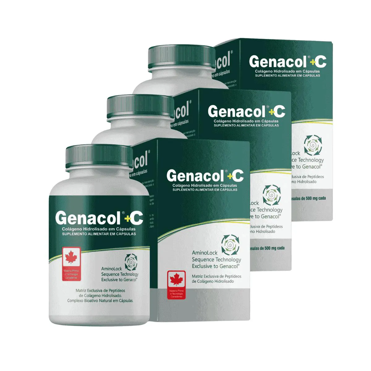 Leve Mais por Menos - (kit 3 unidades) - Genacol +c 500mg com 90 cápsulas