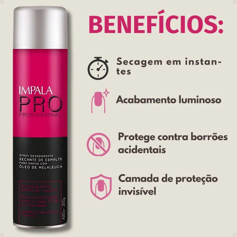 Spray Secante de Esmalte para Unhas com Óleo de Melaleuca Impala Pro 400ml
