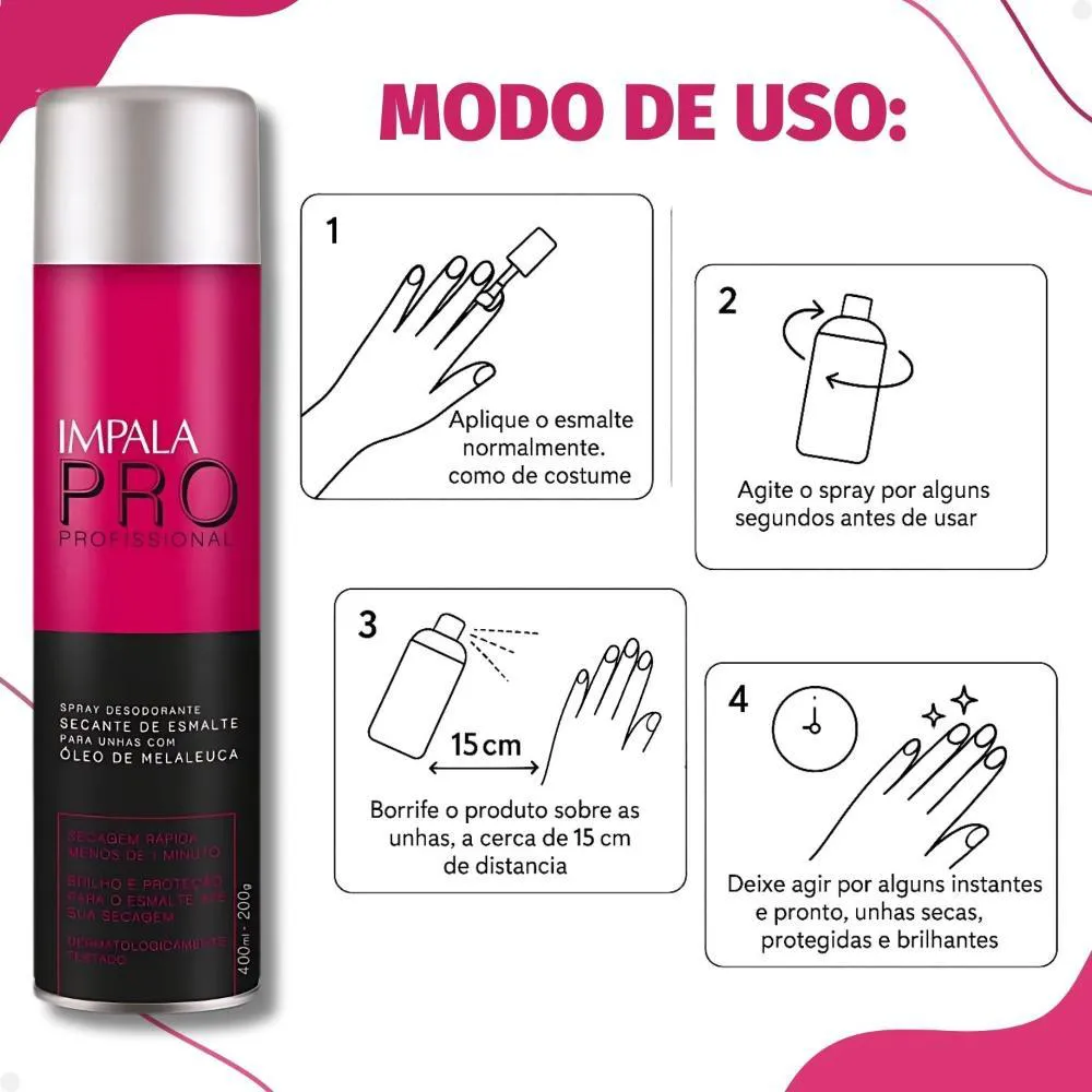 Spray Secante de Esmalte para Unhas com Óleo de Melaleuca Impala Pro 400ml