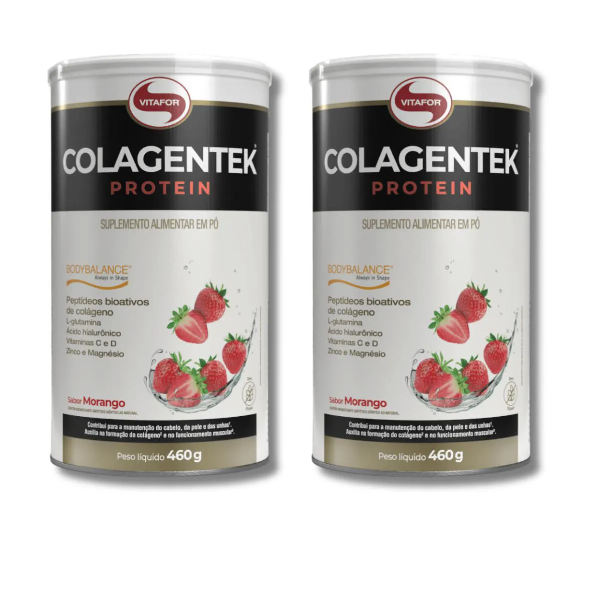 Kit 2 Colagentek Protein Lata 460g Vitafor Sabor:Morango
