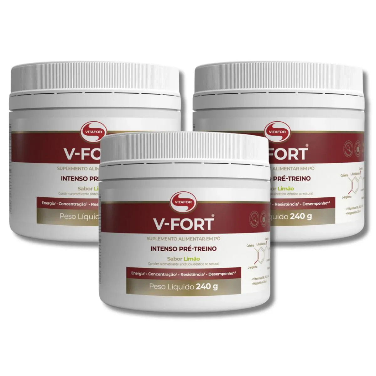 Kit 3 V-Fort Limão Pote 240G Vitafor
