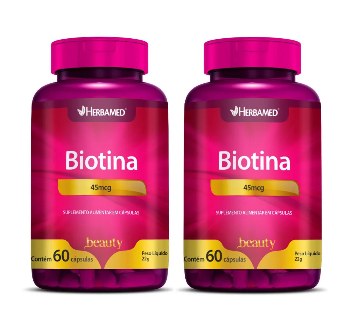 Kit 2 Suplemento Biotina 45mcg 60 cápsulas - Herbamed Beauty