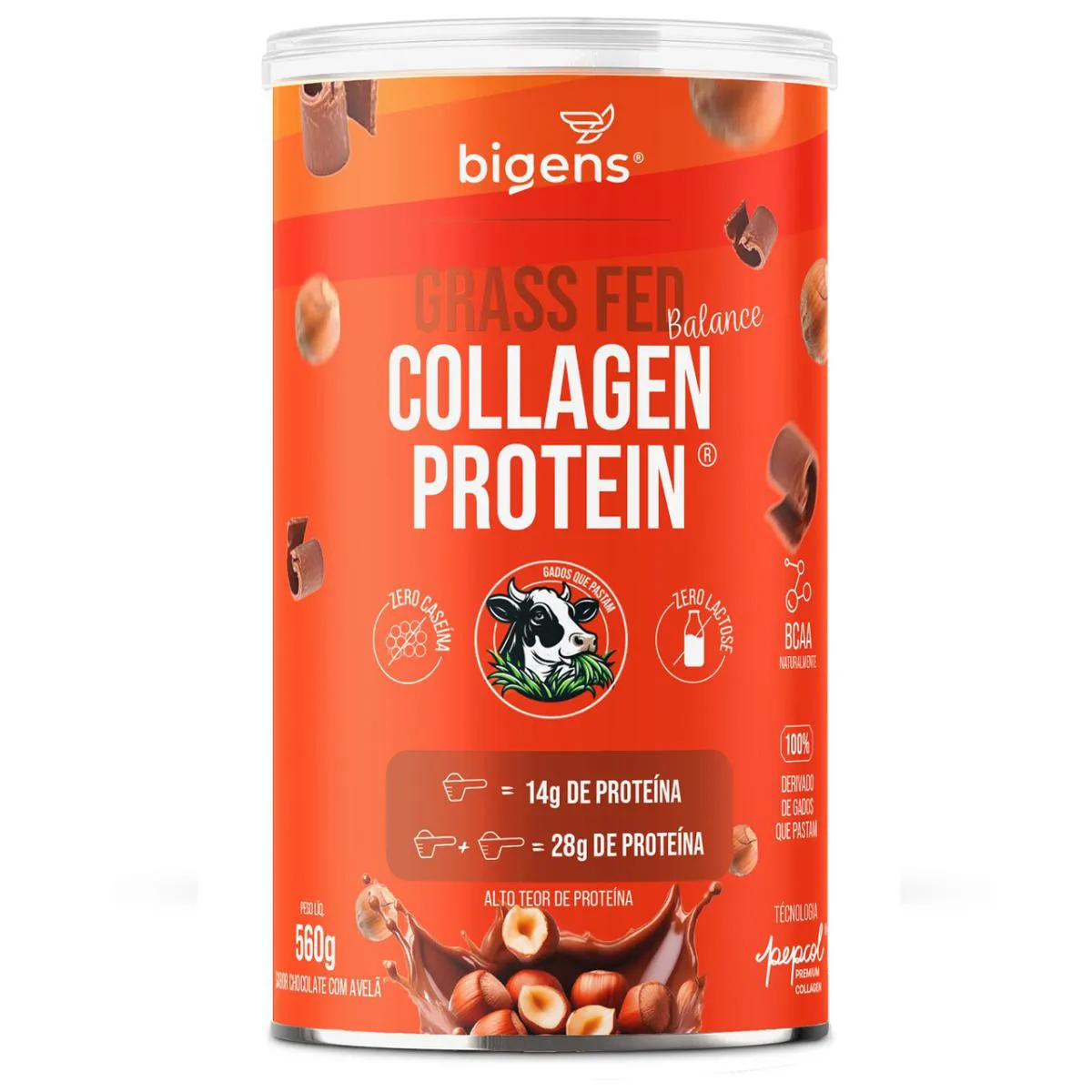 Bigens Grass Fed Balance Collagen Protein 560g Chocolate com Avelã