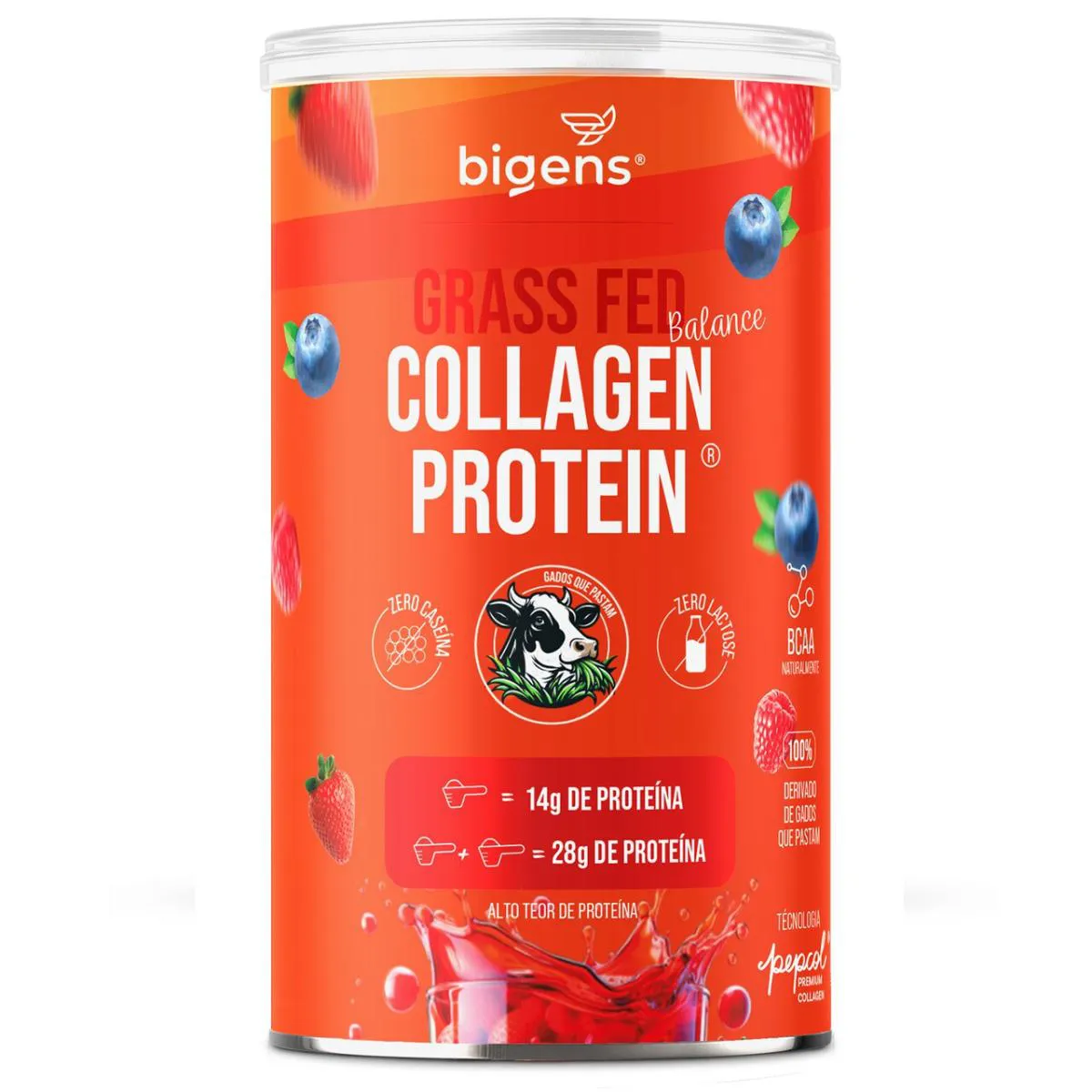 Bigens Grass Fed Balance Collagen Protein 560g Frutas Vermelhas