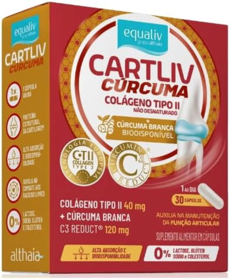 Suplemento Alimentar Cartliv Cúrcuma - Colágeno Tipo II - 30Cps