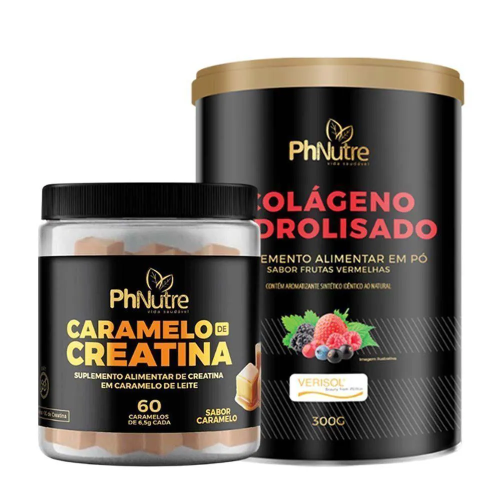 Kit Colágeno Verisol Sabor Frutas Vermelhas 300g + Caramelo Creatina Phnutre 60 unidades