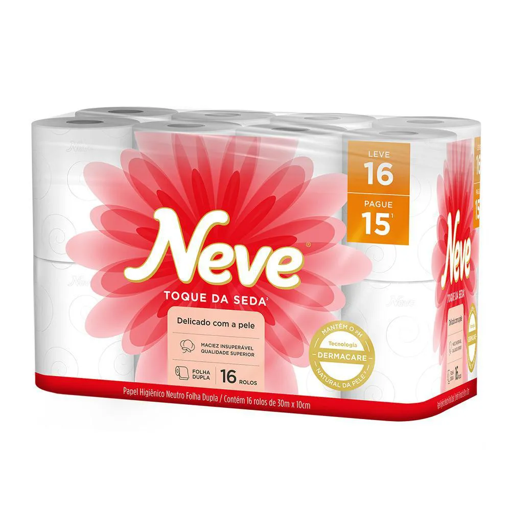 Kit 2 Papel Higiênico Neve Toque de Seda Folha Dupla 16un Cada