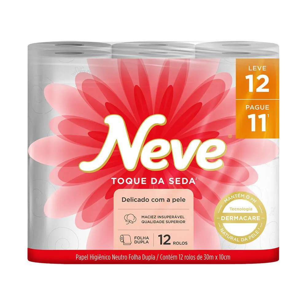 Papel Higiênico Neve Toque de Seda Folha Dupla Leve 12 Pague 11