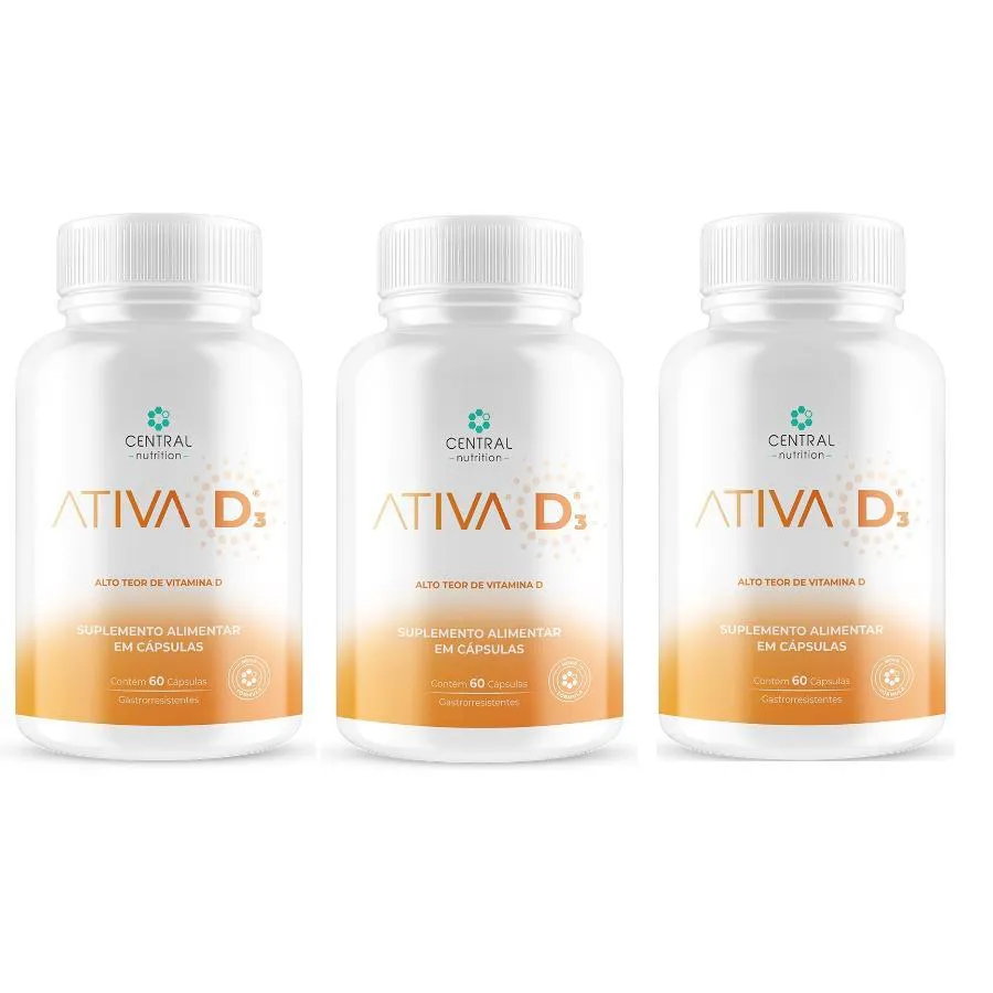 Kit com 3 Vitamina D3 Ativa D3 60 cápsulas - Central Nutrition