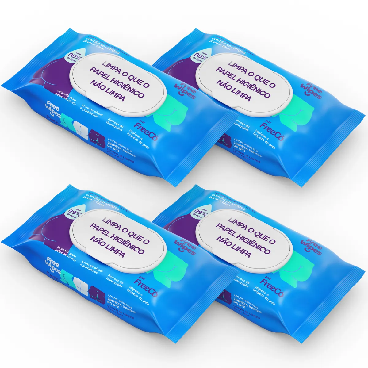 Lenço Umedecido Toilet Free Wipes 4 Unidades