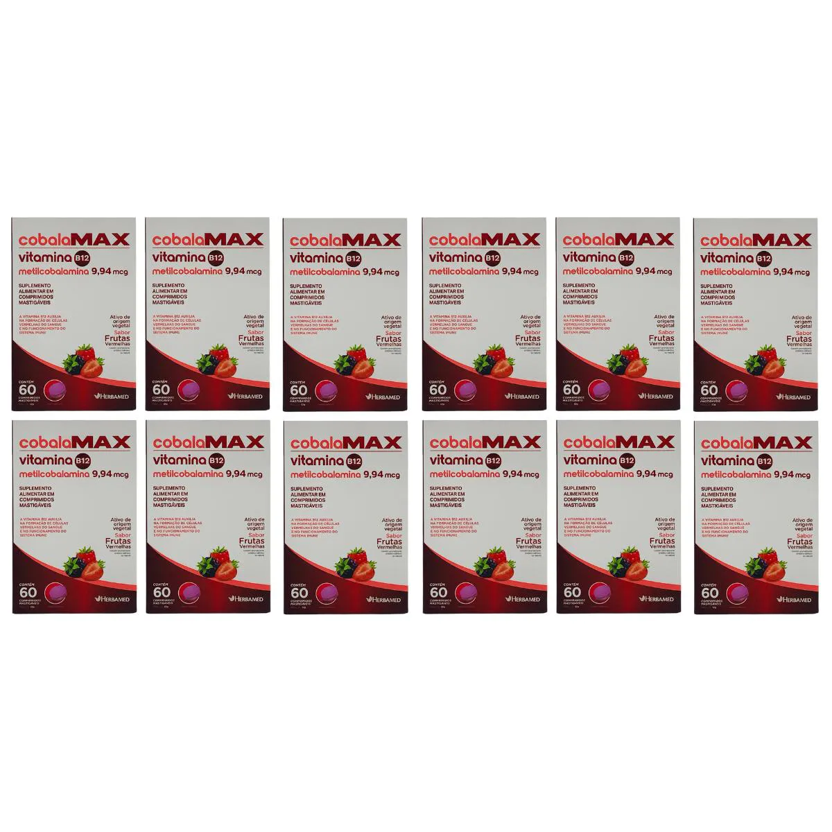 12 Caixas Vitamina B12 Cobalamax 60 comprimidos Herbamed