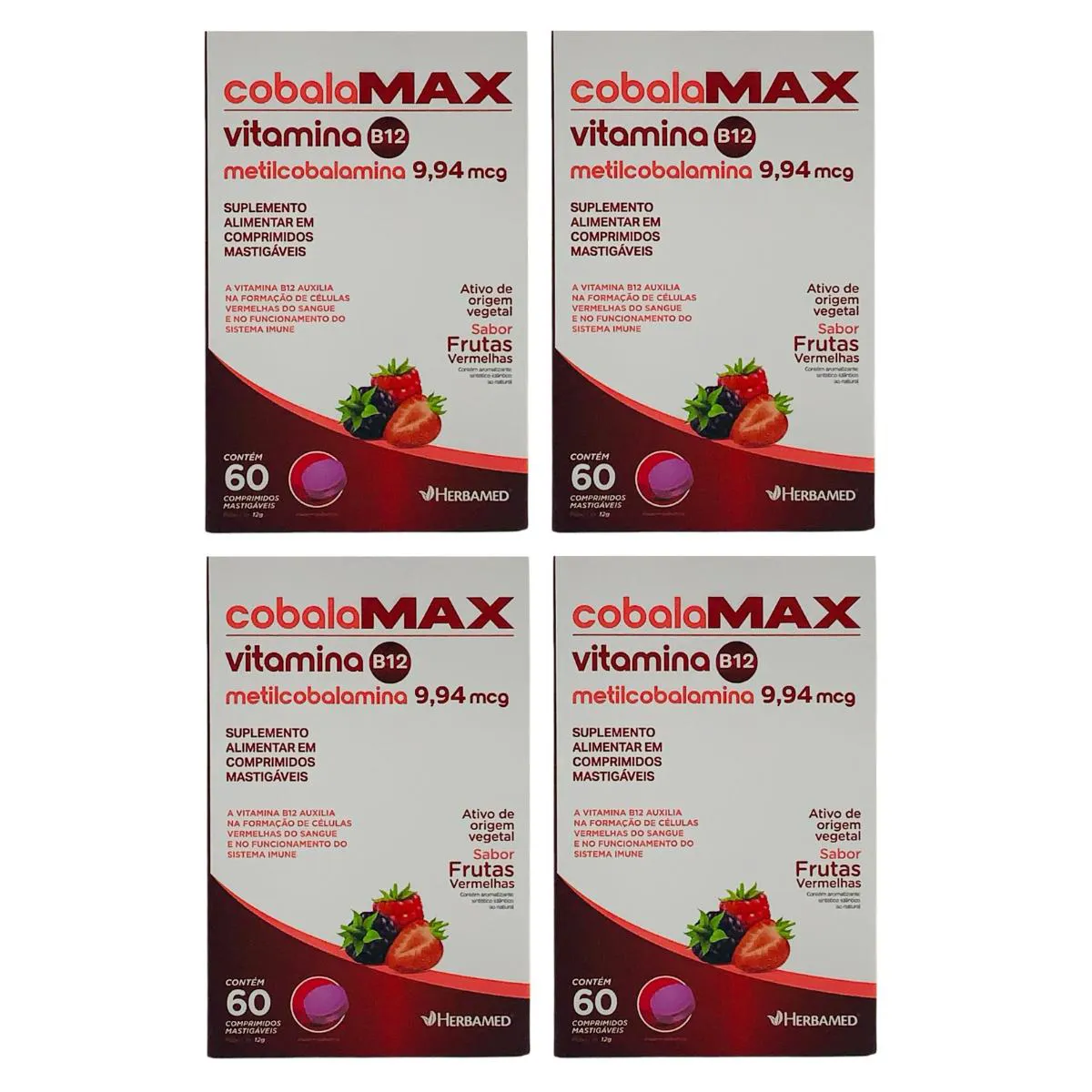 4 Caixas Vitamina B12 Cobalamax 60 comprimidos Herbamed