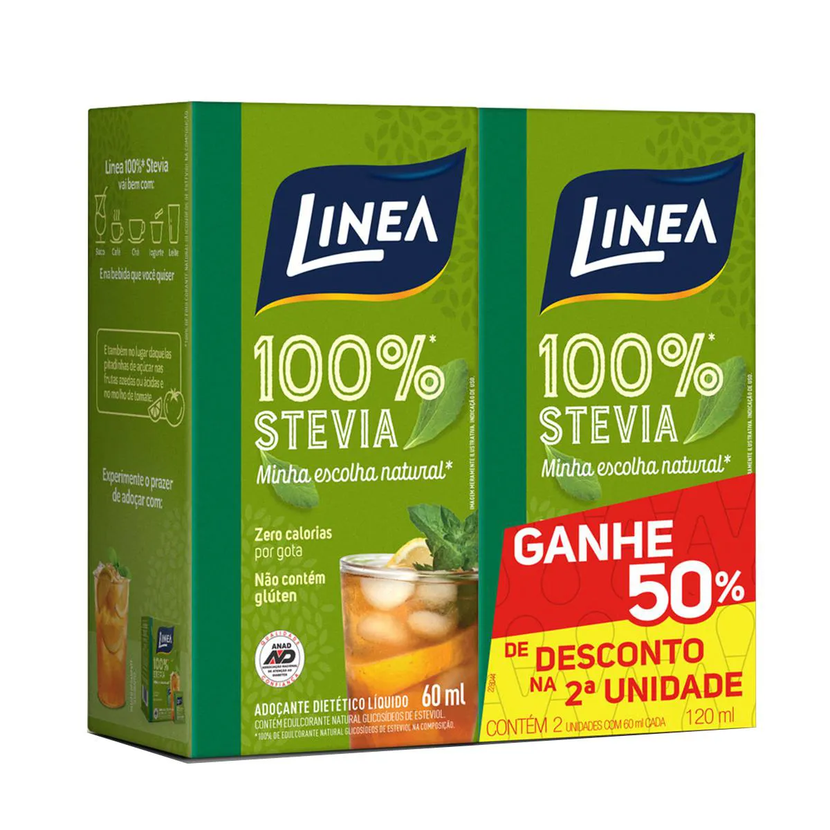 Kit Adoçante Líquido Linea 100% Stevia 2 unidades com 60ml cada