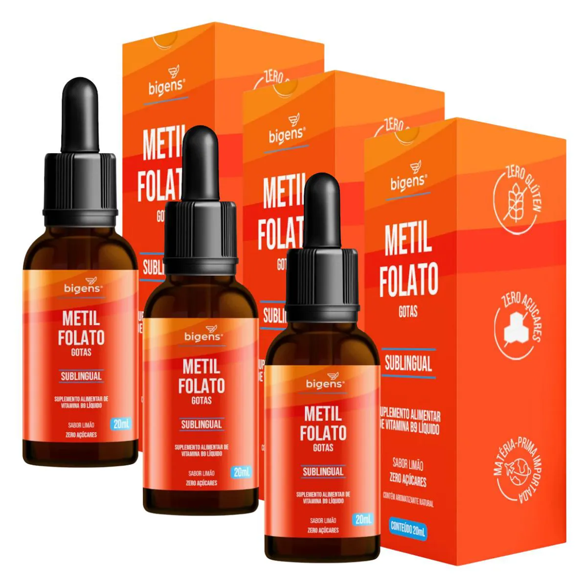 3X METILFOLATO VITAMINA B9 BIGENS LIMãO 20ML