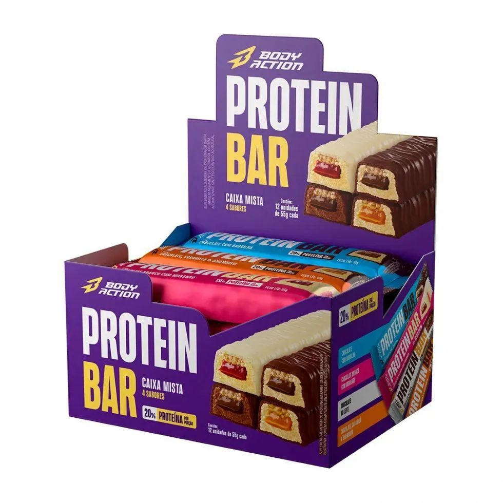 Protein Bar (Display 12 unidades 55G) - Sabor: Caixa Mista (4 Sabores)