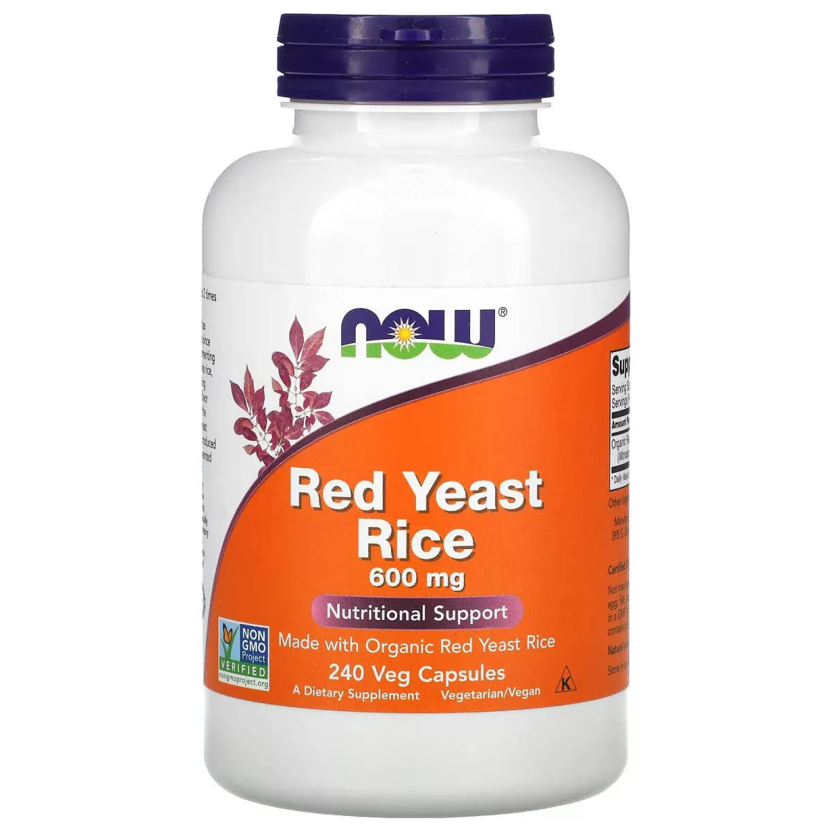 Arroz de Levedura Vermelha 600mg 240 Capsulas - Now Foods