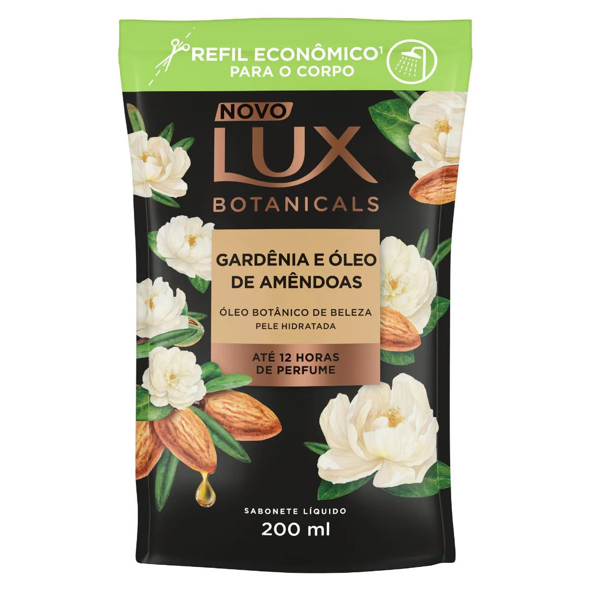 Refil Sabonete Líquido Lux Botanicals Gardênia e Óleo de Amêndoas 12h Glicerinado 200ml